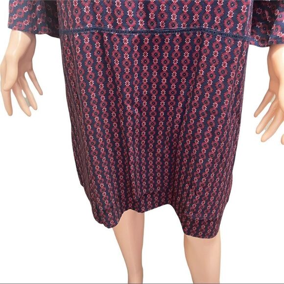 Emberly Red & Blue Print Layered Bell Sleeves Shift Dress Size L - Picture 8 of 16